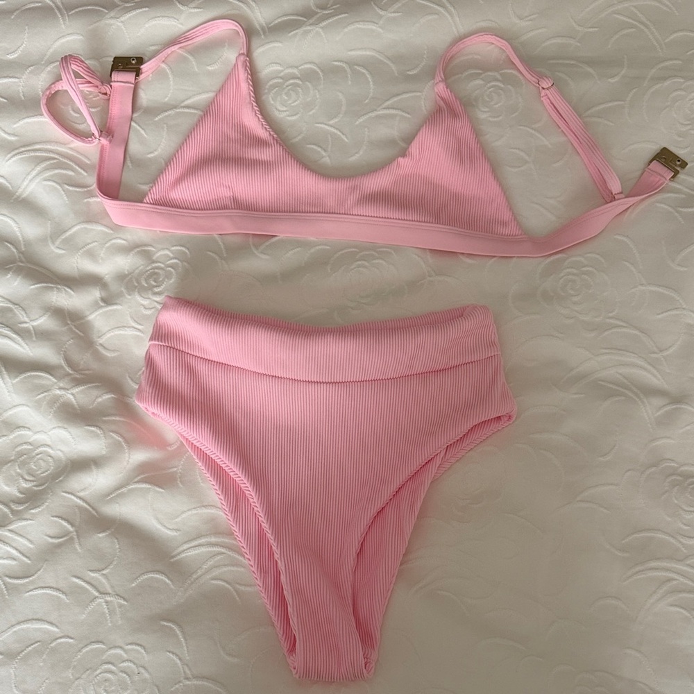 Pink Ribbed Bikini Set